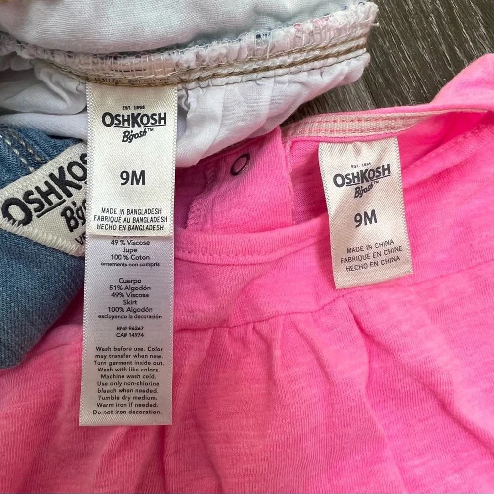 OSHKOSH 2PC SHORT SLEEVE BODYSUIT AND JUMPER OUTFIT 9MO